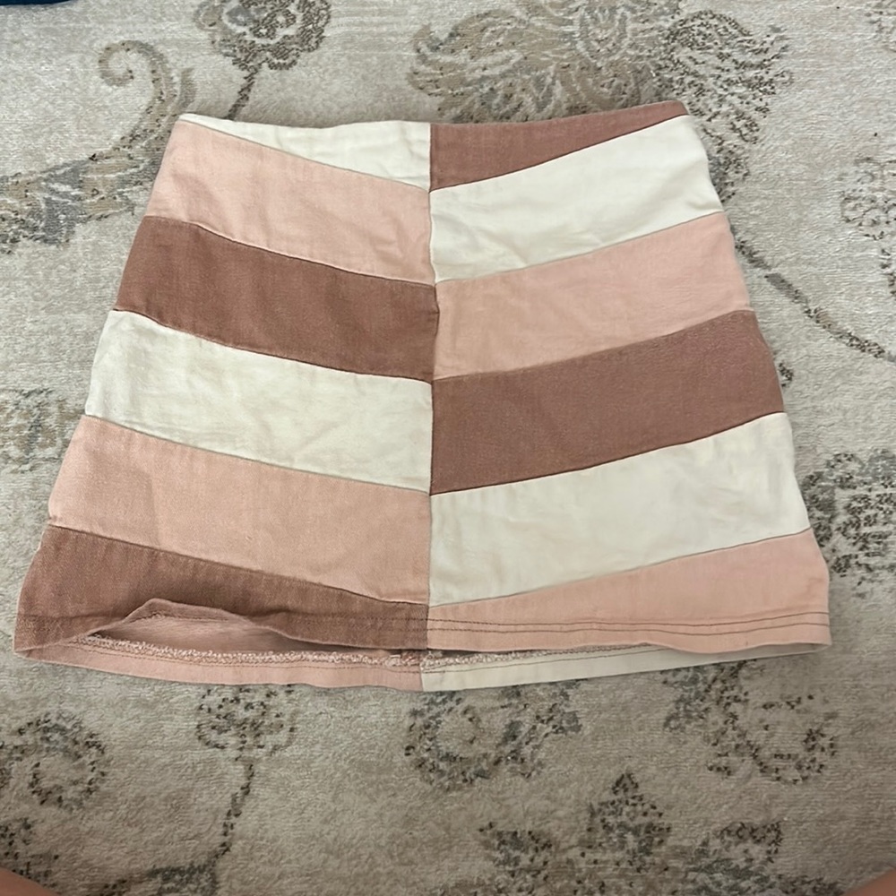 color block mini denim skirt